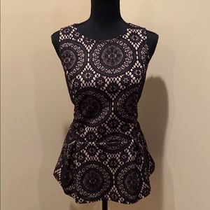 Black Lace Tapered Sleeveless Blouse Size Medium